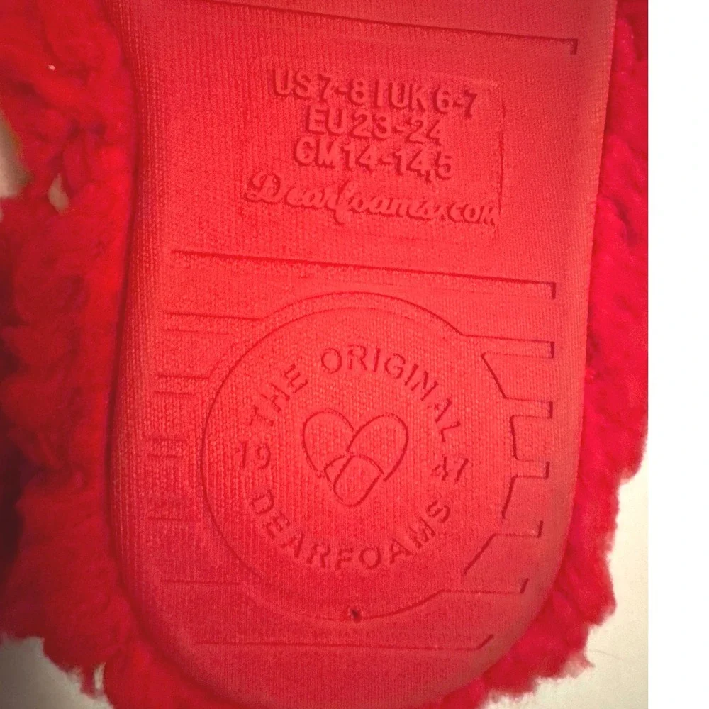 Dearfoams‎ Kids Red Santa Slippers Cozy Fleece Plush Christmas Holiday Size 7-8